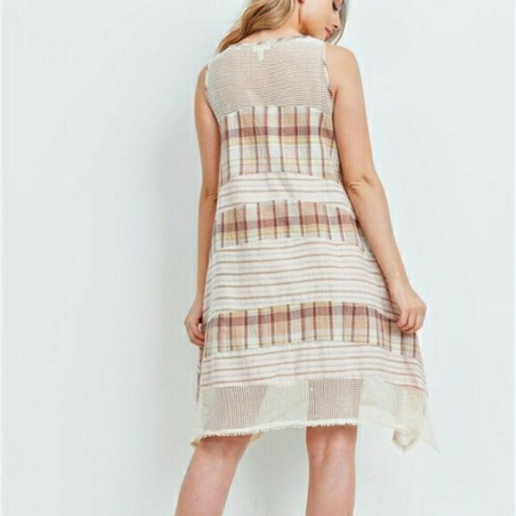 Checkered tank style swing dress with mesh details - Picture 7 of 7